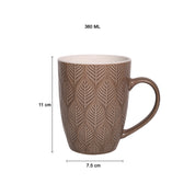 Beige Ceramic Mug - 360Ml, Leaf Pattern