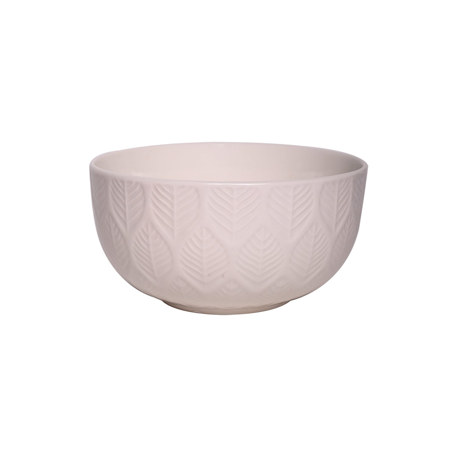 Ivory Ceramic Bowl - 580Ml, Leaf Pattern