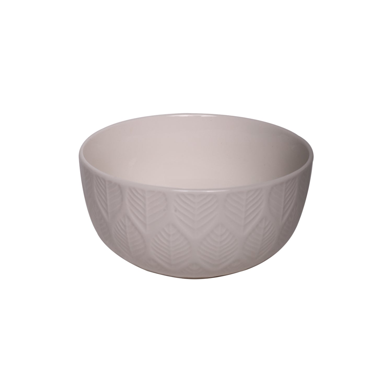 Ivory Ceramic Bowl - 580Ml, Leaf Pattern