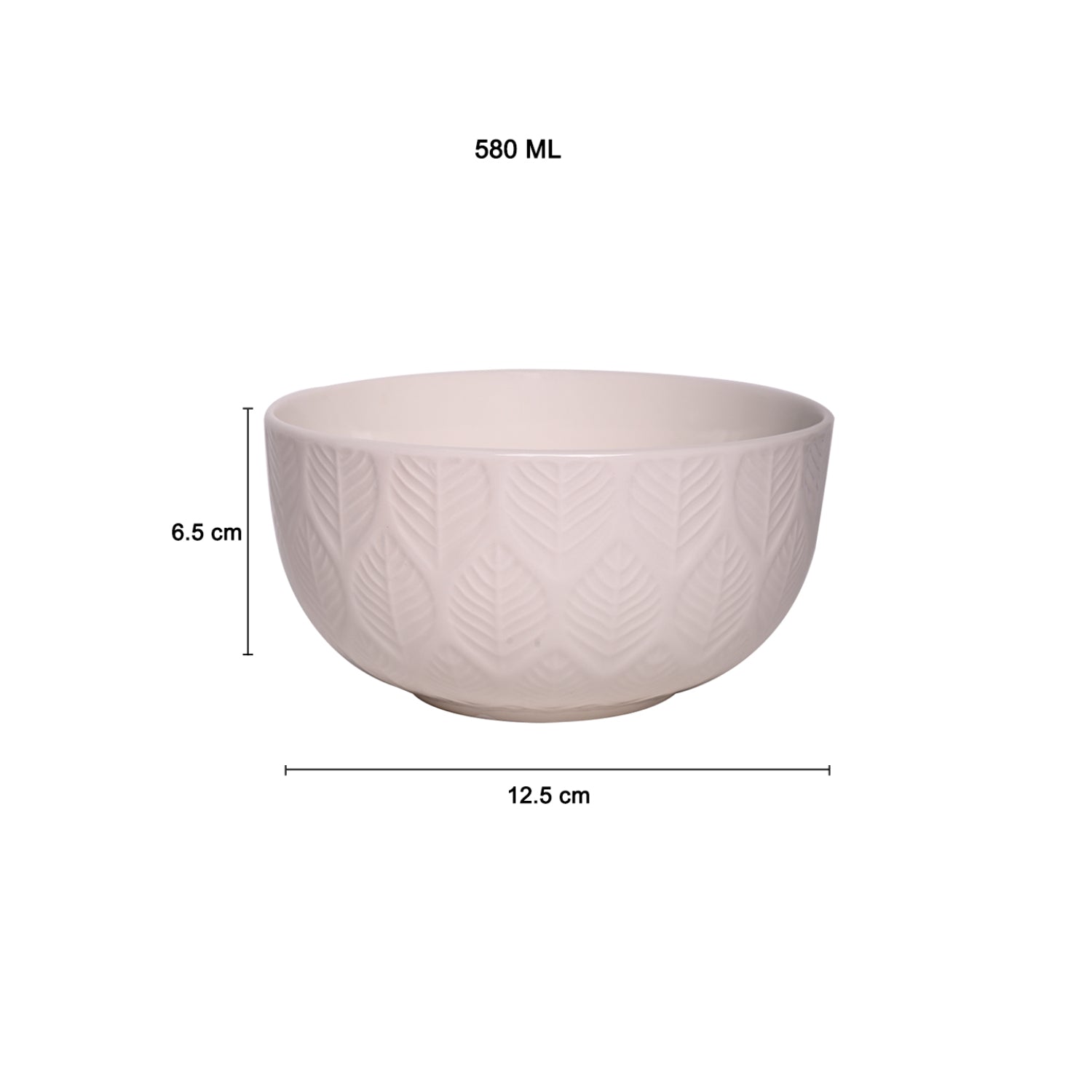 Ivory Ceramic Bowl - 580Ml, Leaf Pattern