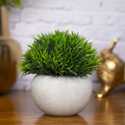 VON CASA Green Grass Artificial Potted Plant - Stone Finish