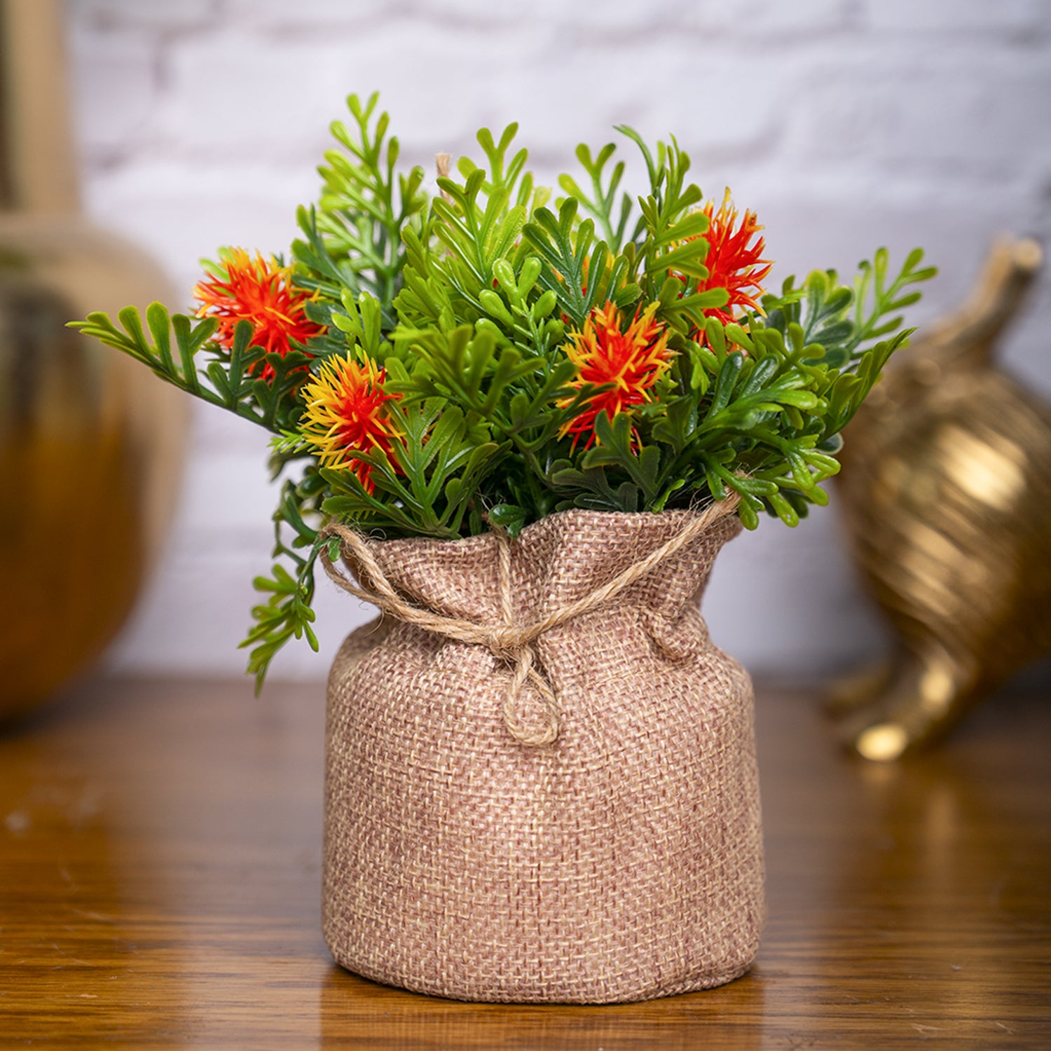 VON CASA Red Artificial Potted Plant - Knitted