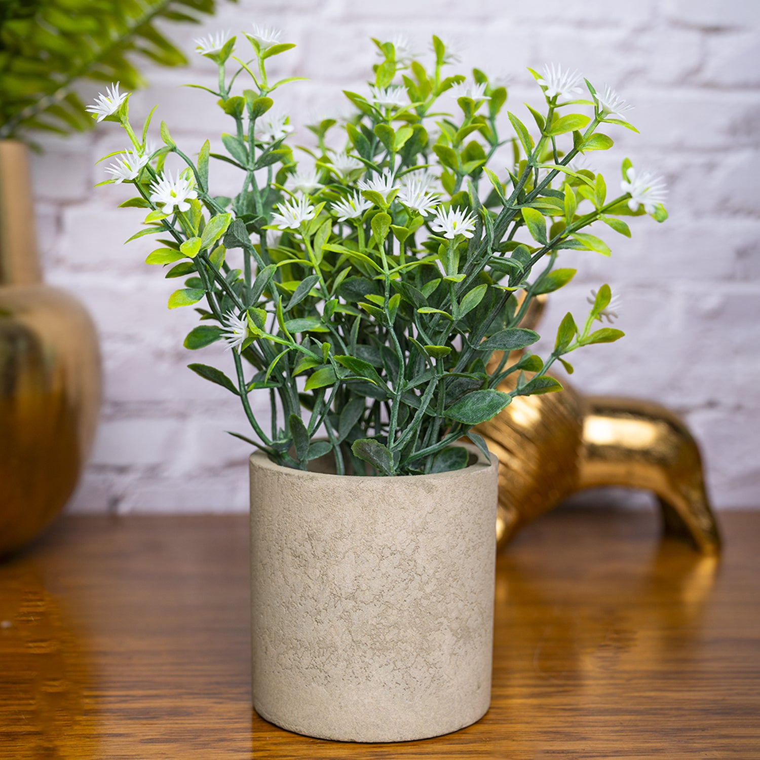 VON CASA White Artificial Potted Plant - Stone Finish