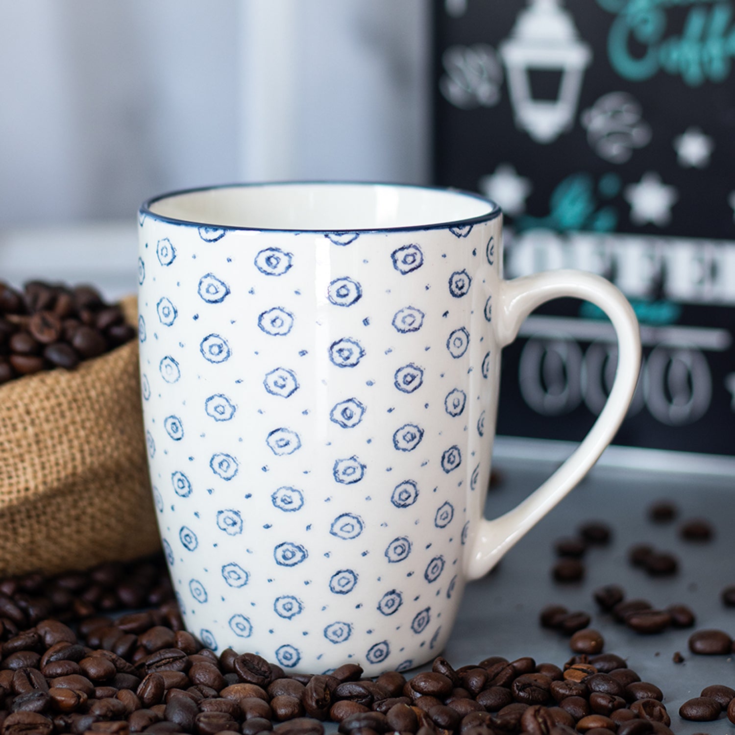 Ceramic Coffee Mug - 380Ml, Dot Repeat