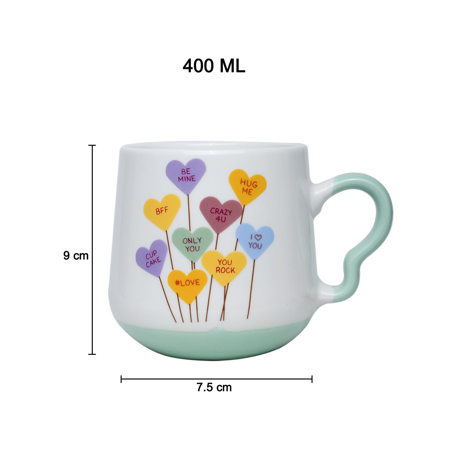 Coffee Cup - 400 Ml, Heart Shape Ballon Print