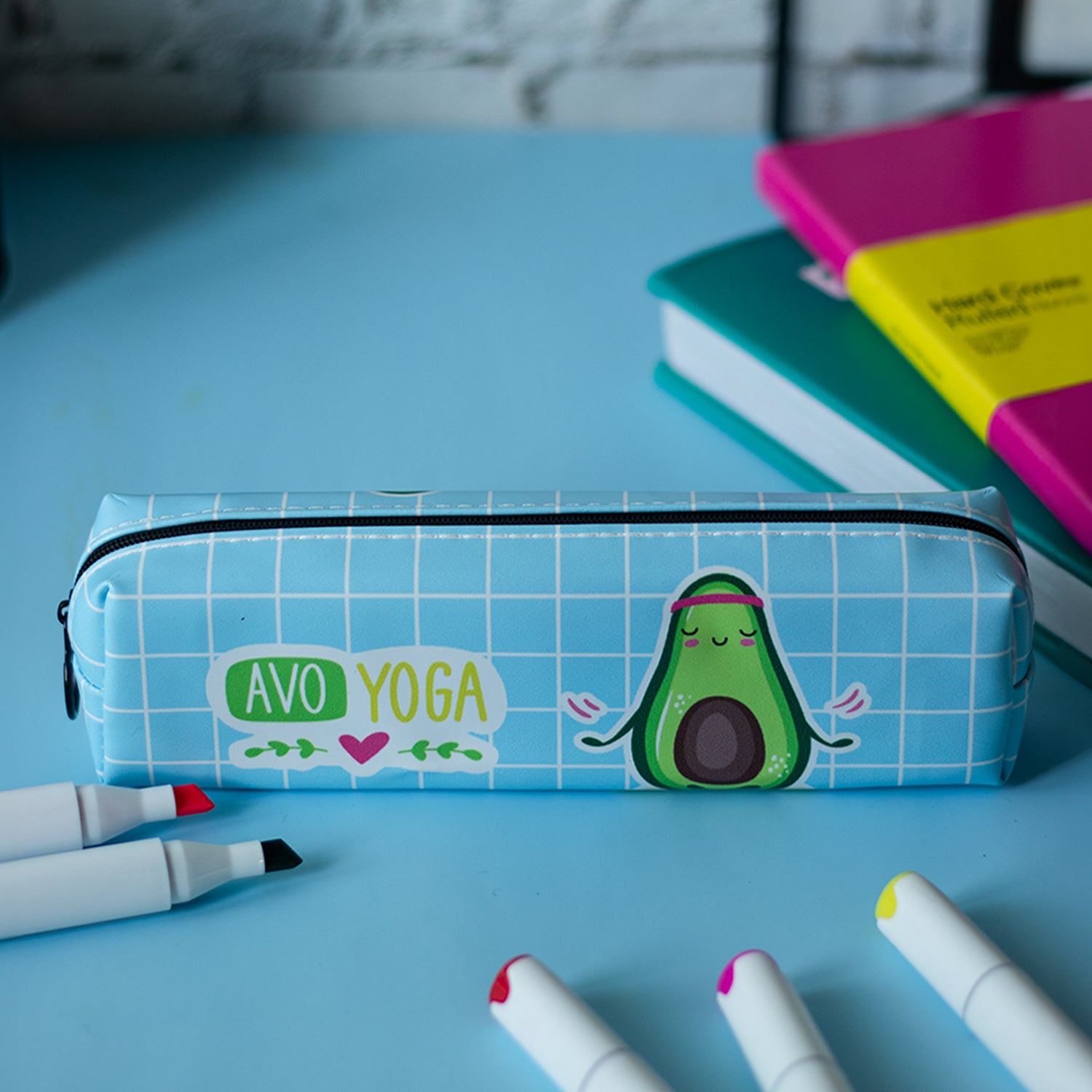 Blue Cute Pencil Pouch - Avacado Print
