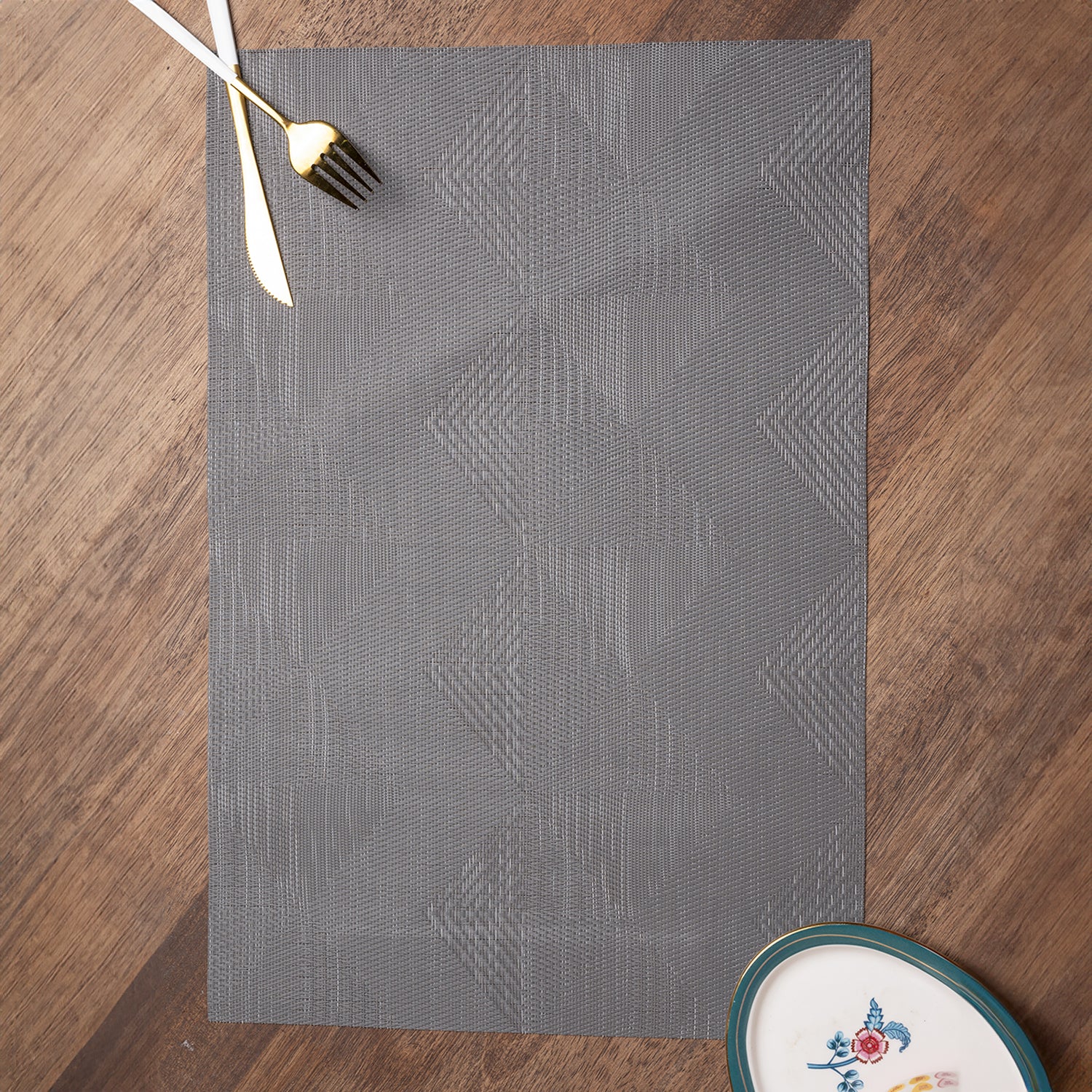 Stone Grey Floral Pattern - Placemat Mat Set Of 4