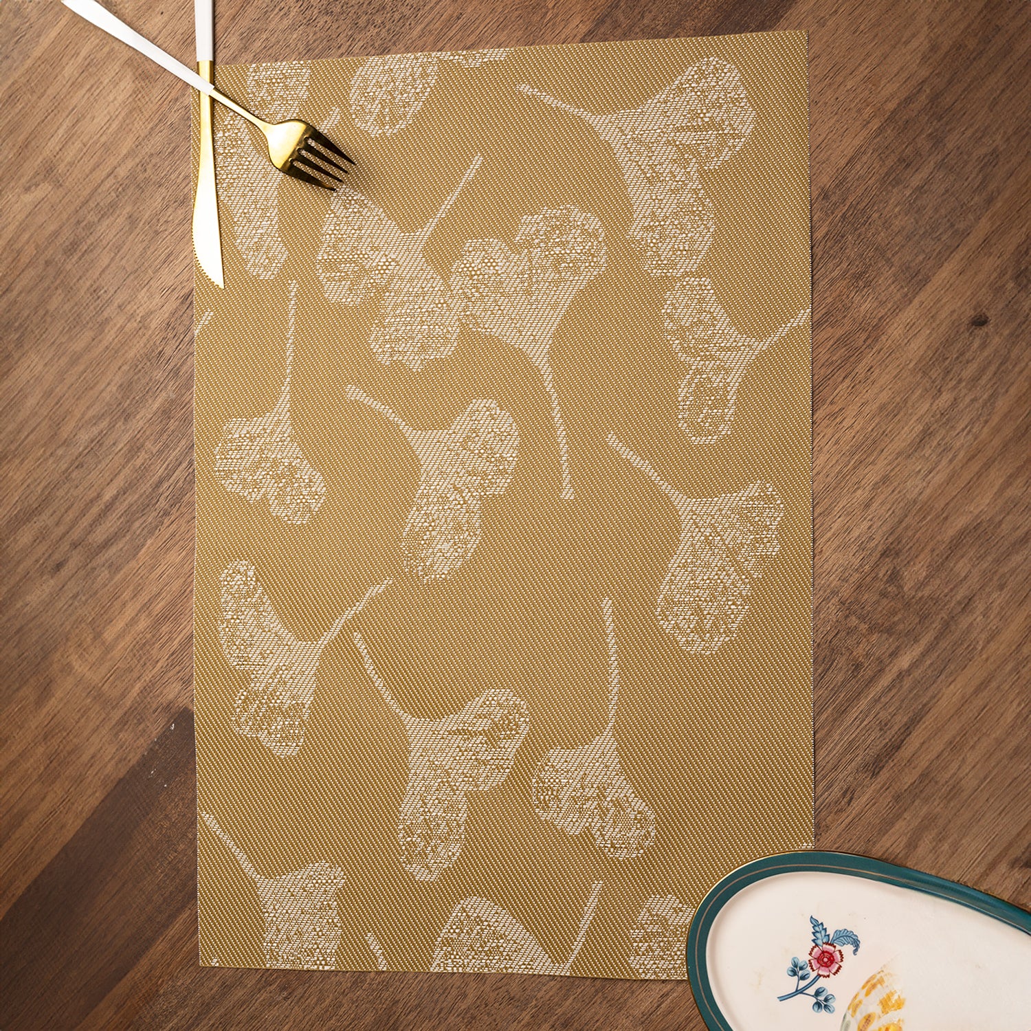 Beige Floral Pattern - Placemat Mat Set Of 4