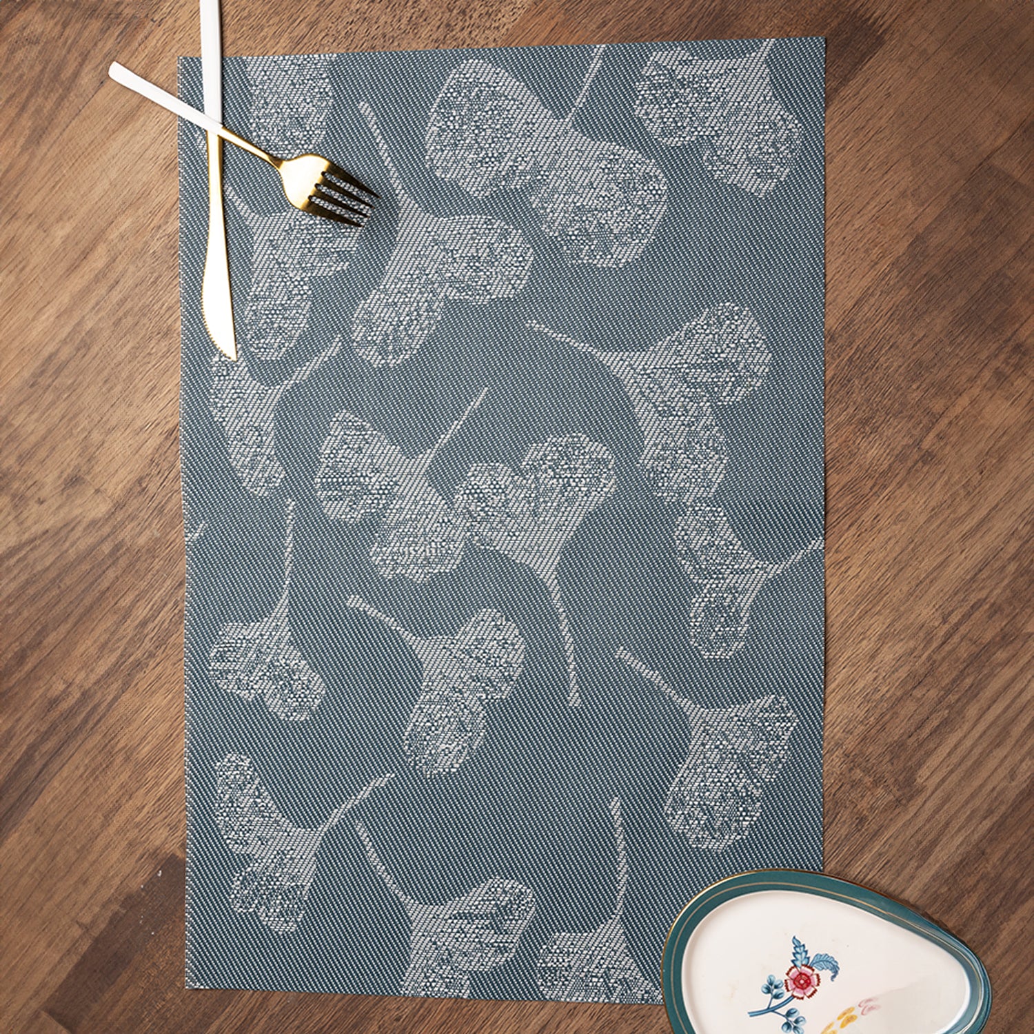 Blue Floral Pattern - Placemat Mat Set Of 4