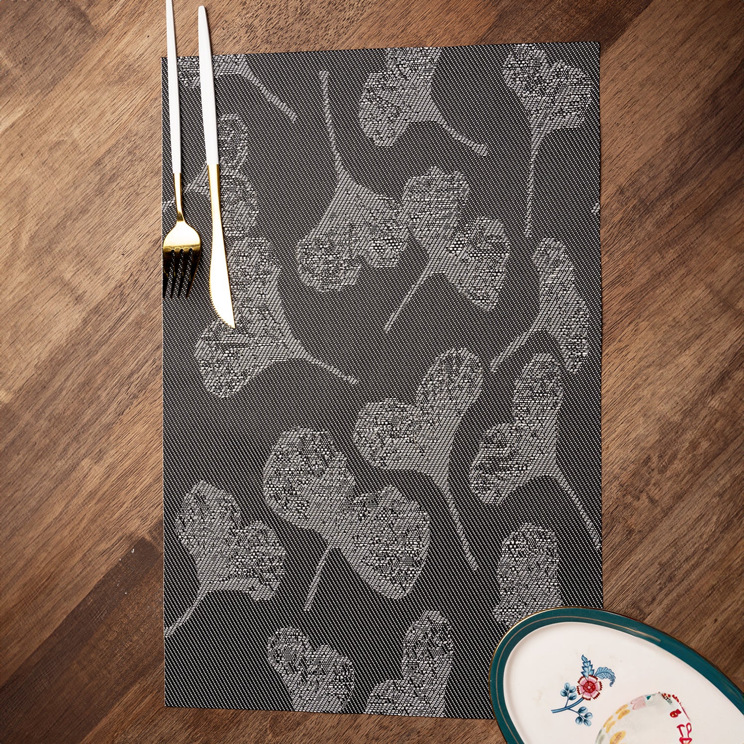 Black Floral Pattern - Placemat Mat Set Of 4