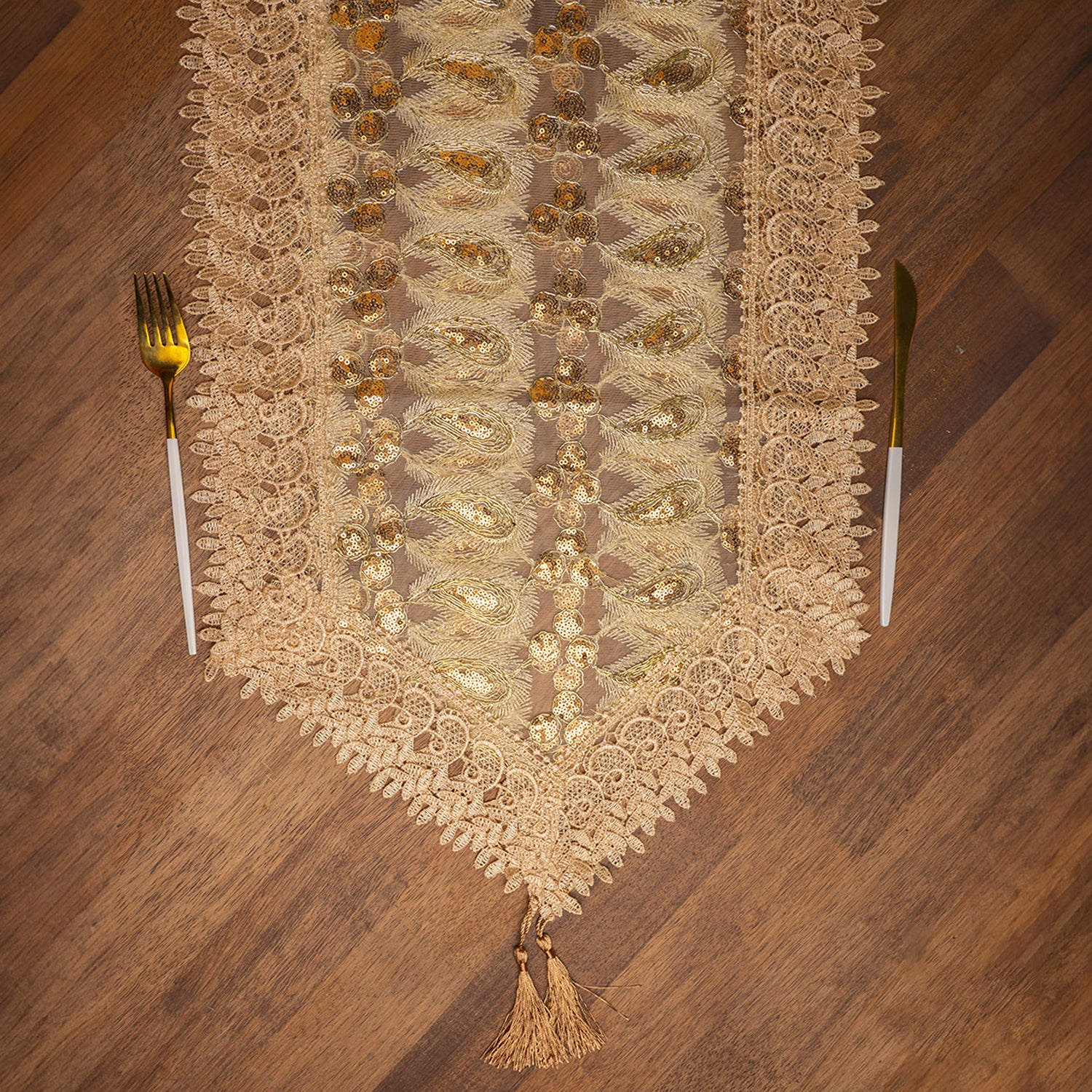 Golden Table Runner - Leaf Pattern