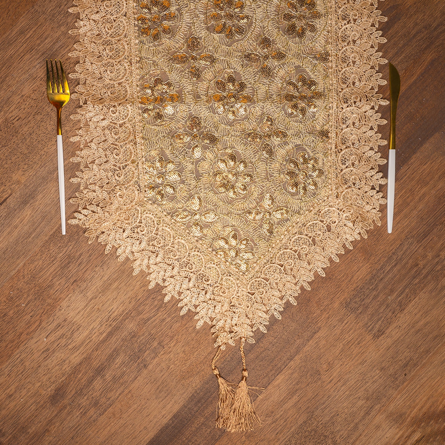 Golden Table Runner - Floral Pattern