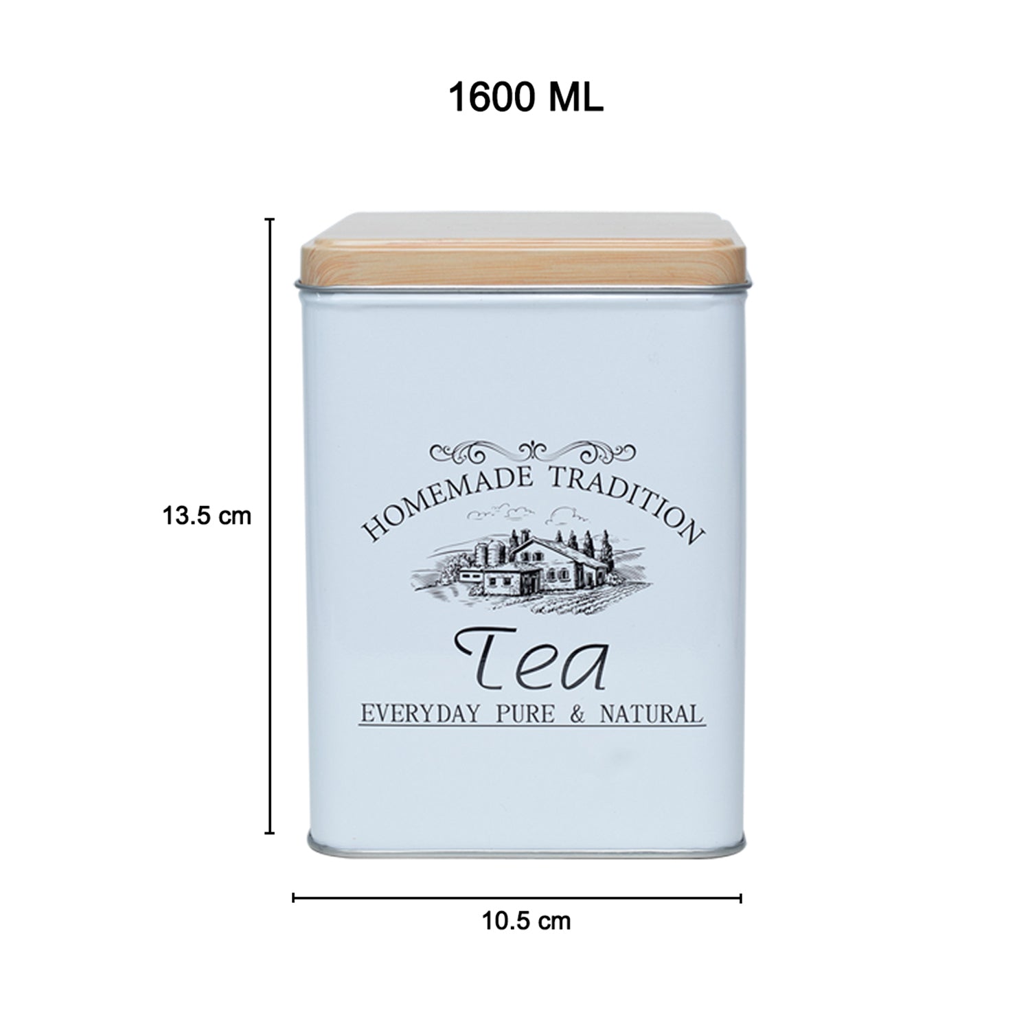 Coffee, Tea & Sugar - Metal Jar Set Of 3, Square & 1600Ml,