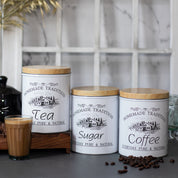 Coffee, Tea & Sugar - Metal Jar Set Of 3, Cylindrical & 1600Ml,
