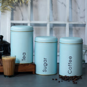 Coffee, Tea & Sugar - Metal Jar Set Of 3, Turquoise Color, 1450Ml