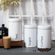 Coffee, Tea & Sugar - Metal Jar Set Of 3, White Color, 1450Ml