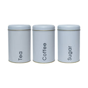 Coffee, Tea & Sugar - Metal Jar Set Of 3, White Color, 1450Ml
