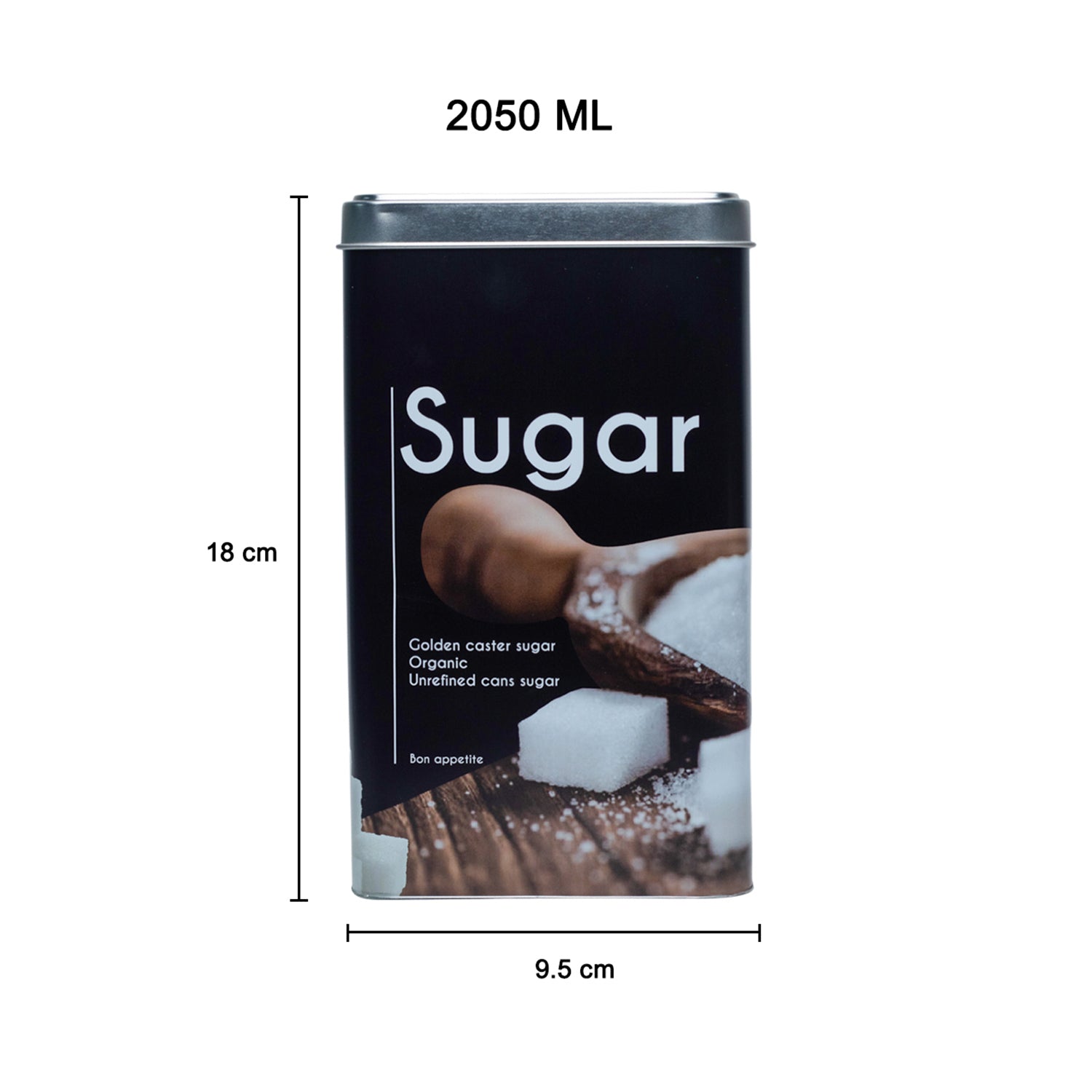 Metal Sugar Storage Jar - Black, 2050Ml