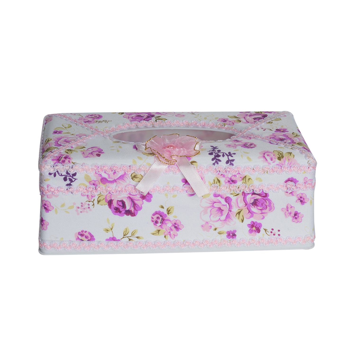 Light Pink Tissue Box Holder - Floral Design