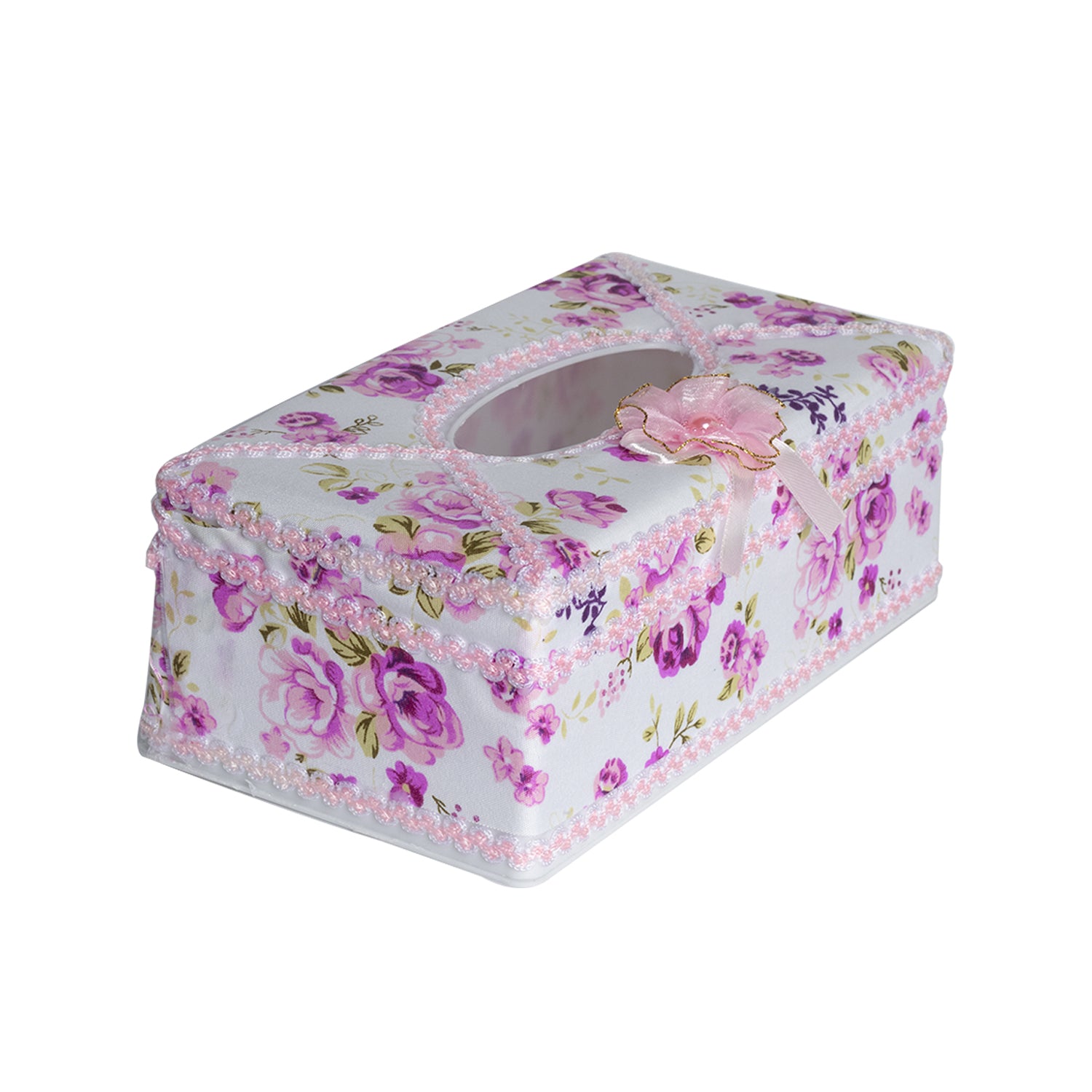 Light Pink Tissue Box Holder - Floral Design