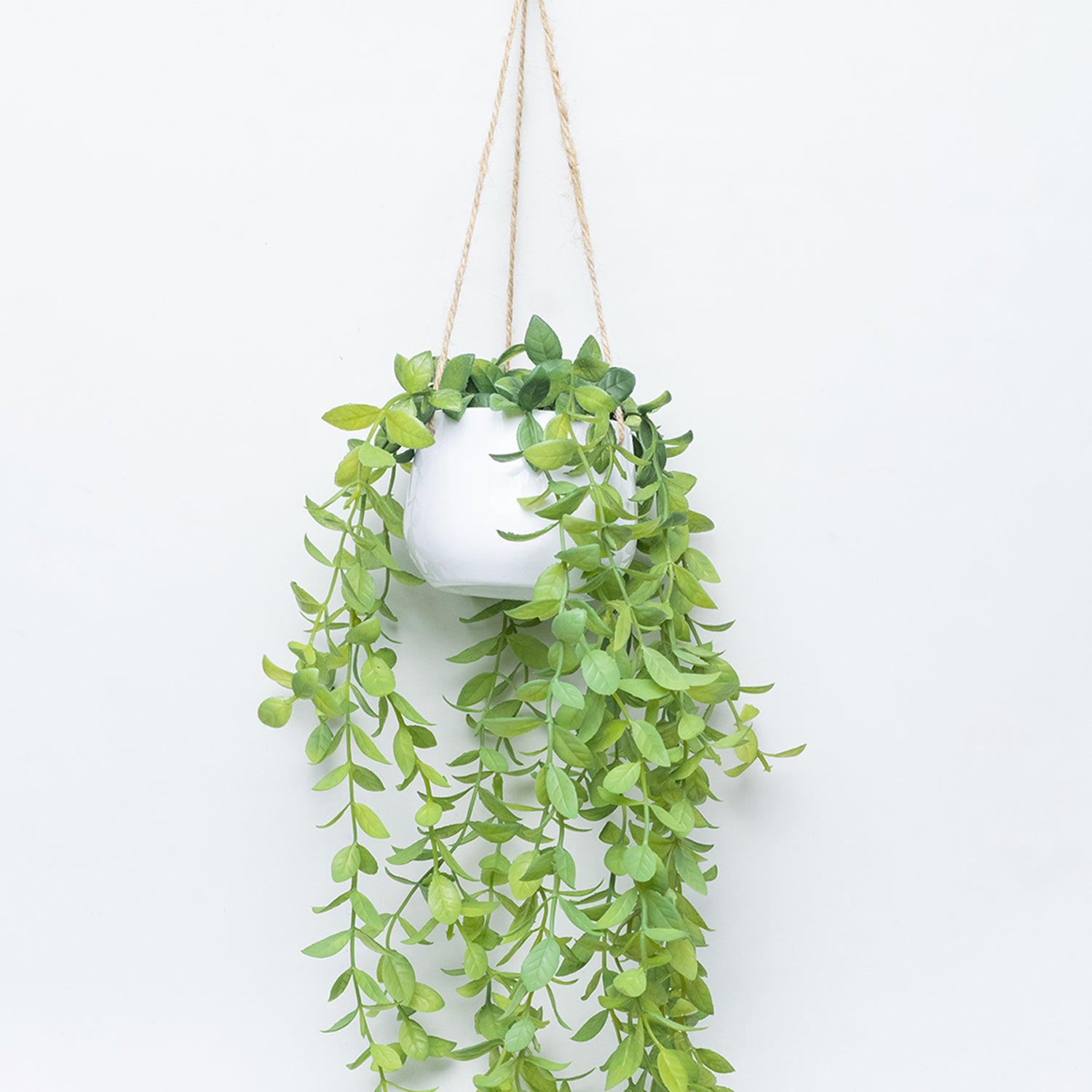 Artificial Greenery Hanging Plant With White Pot - For Wall Décor