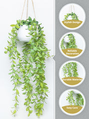 Artificial Greenery Hanging Plant With White Pot - For Wall Décor