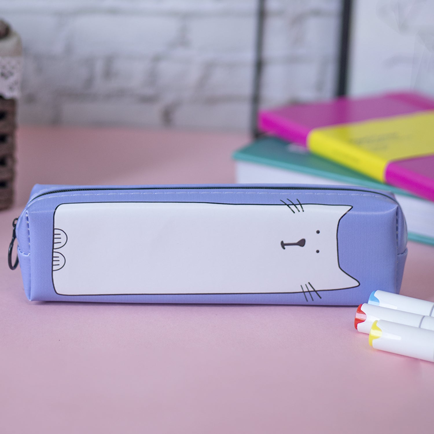 Sky Blue Pencil Pouch - Cat Print