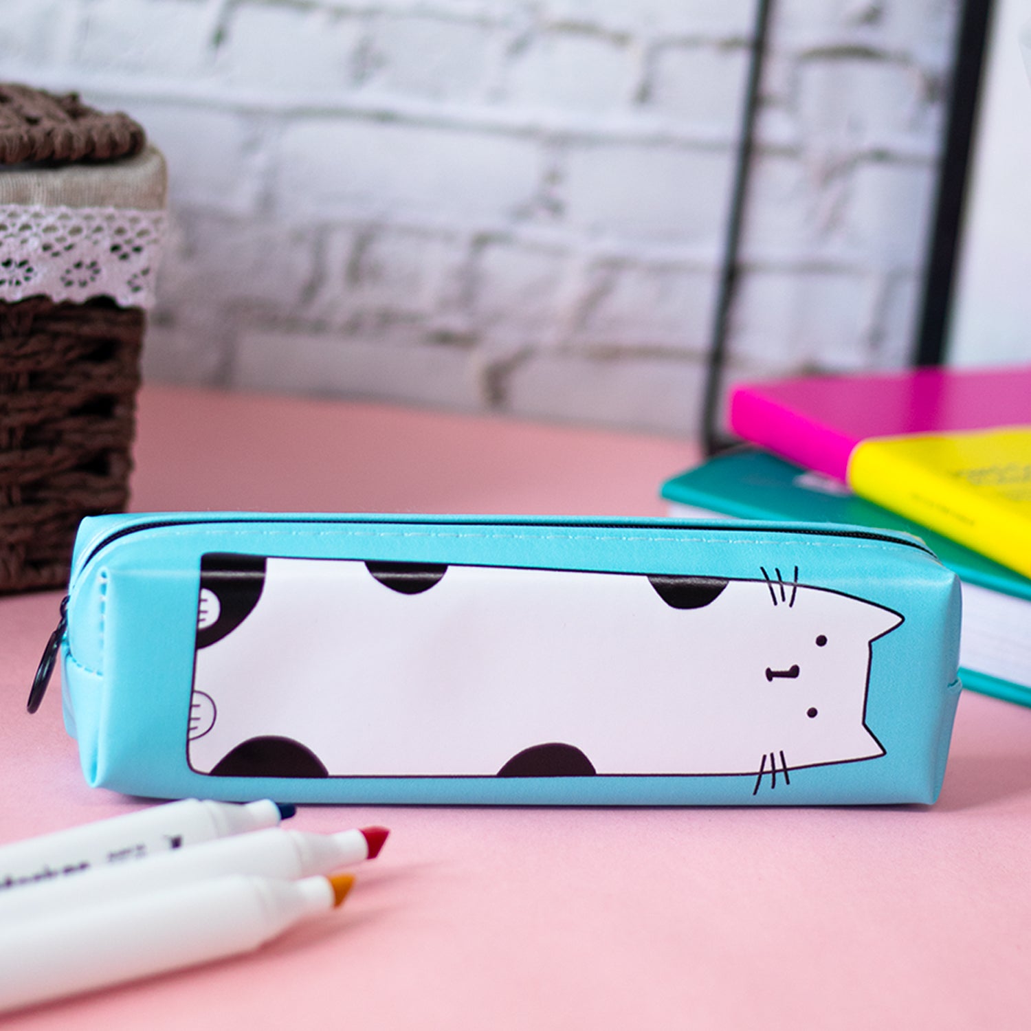 Turquoise Pencil Pouch - Cat Print