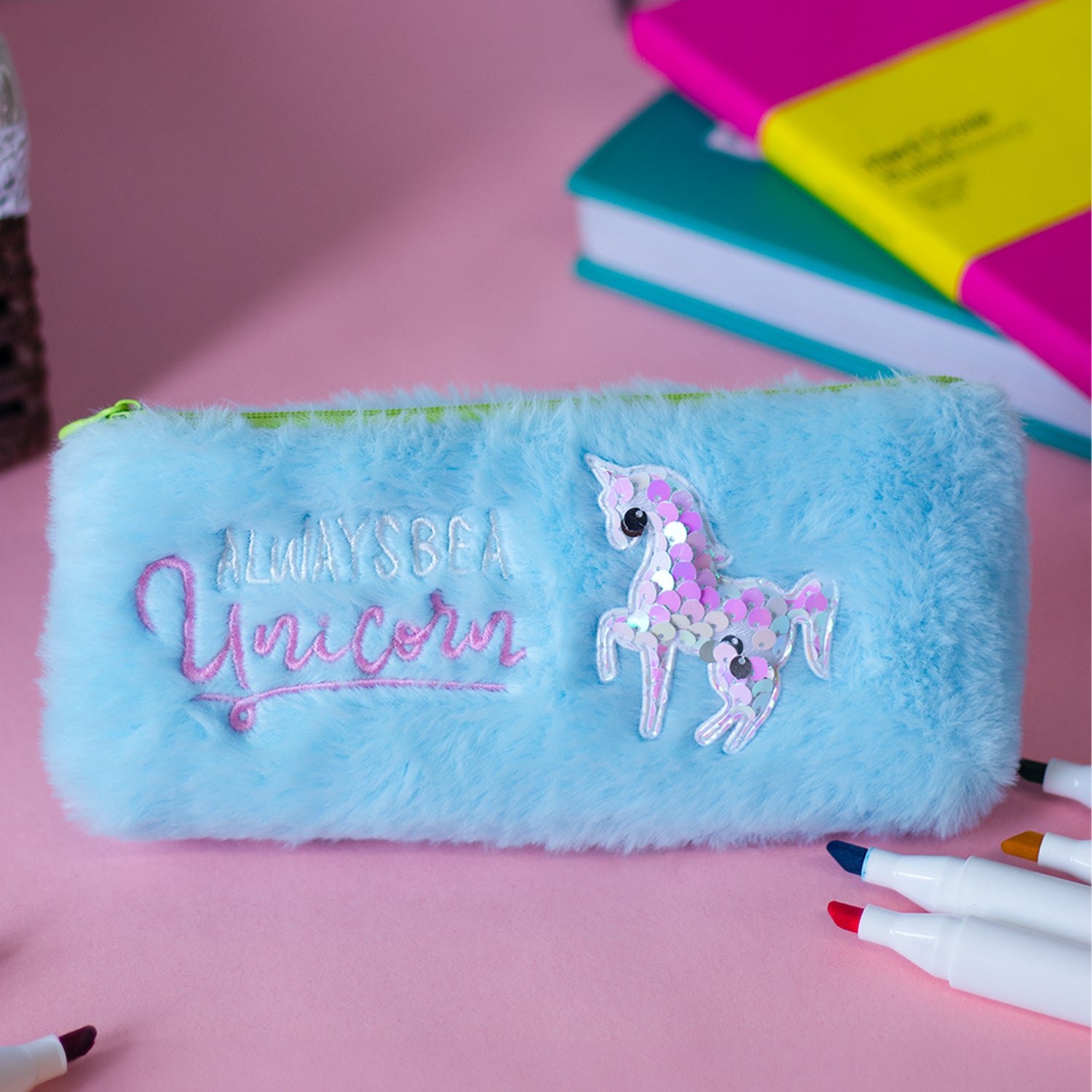Sky Blue Pencil Pouch - Fur
