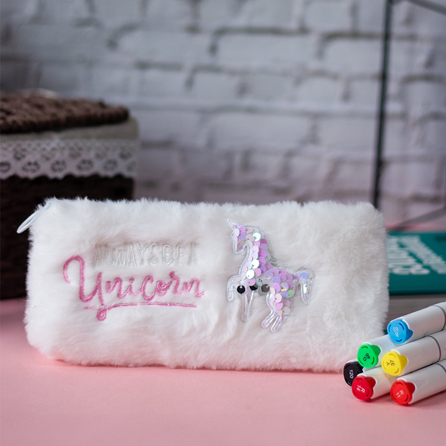 White Pencil Pouch - Fur