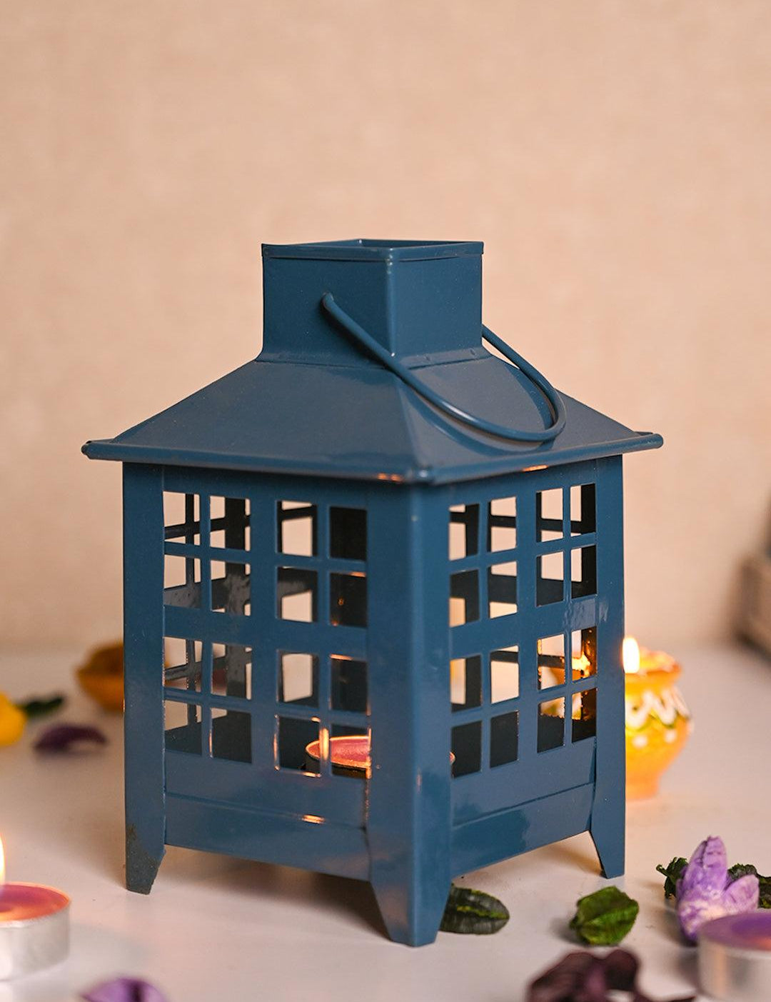 VON CASA Metal Candle Lantern - Blue - MARKET99