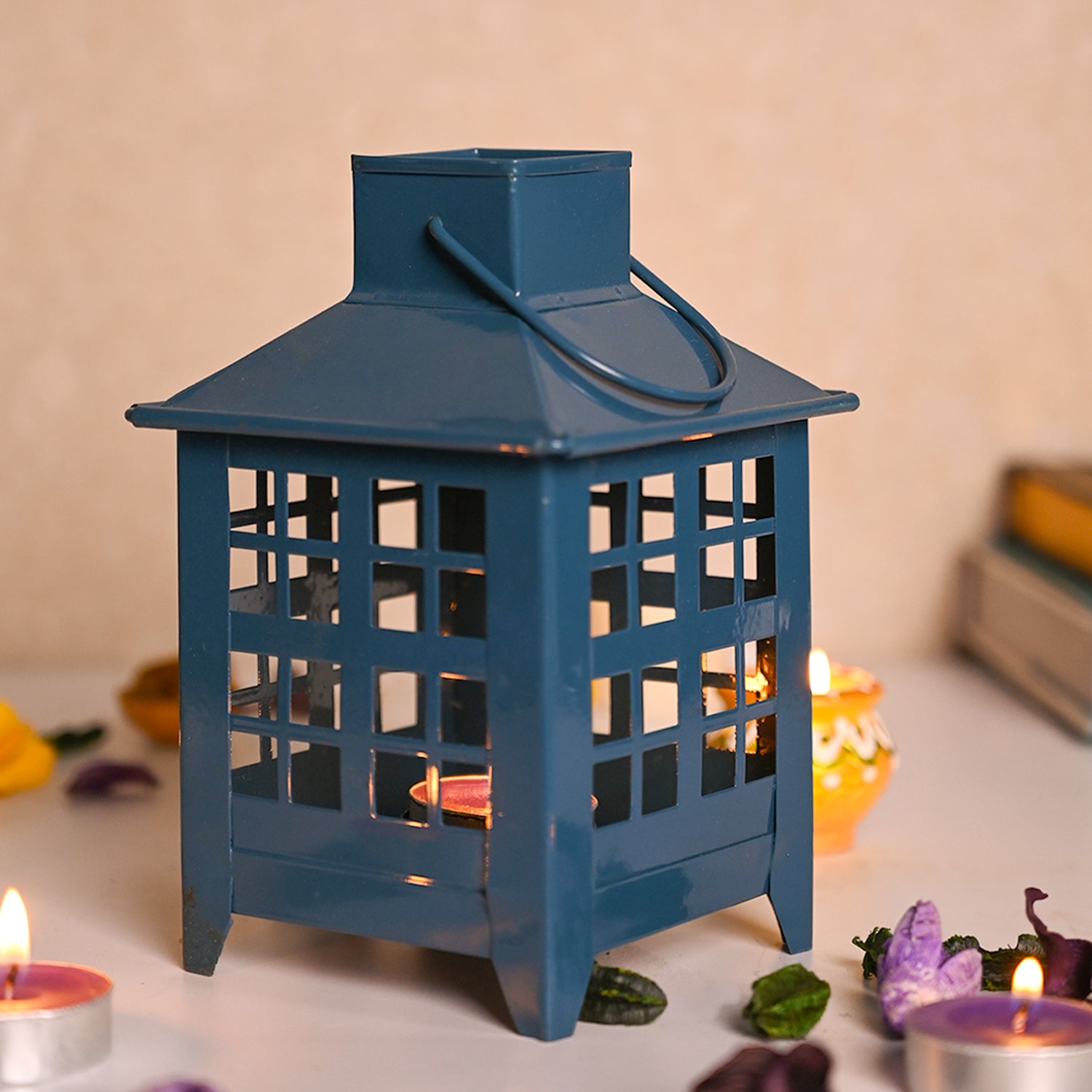 VON CASA Metal Candle Lantern - Blue
