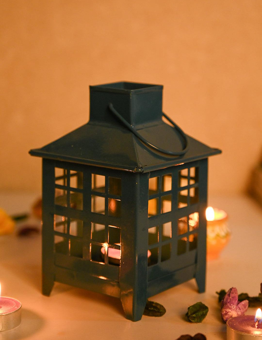 VON CASA Metal Candle Lantern - Blue - MARKET99