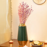 Decorative Enamel Vase - Golden & Green