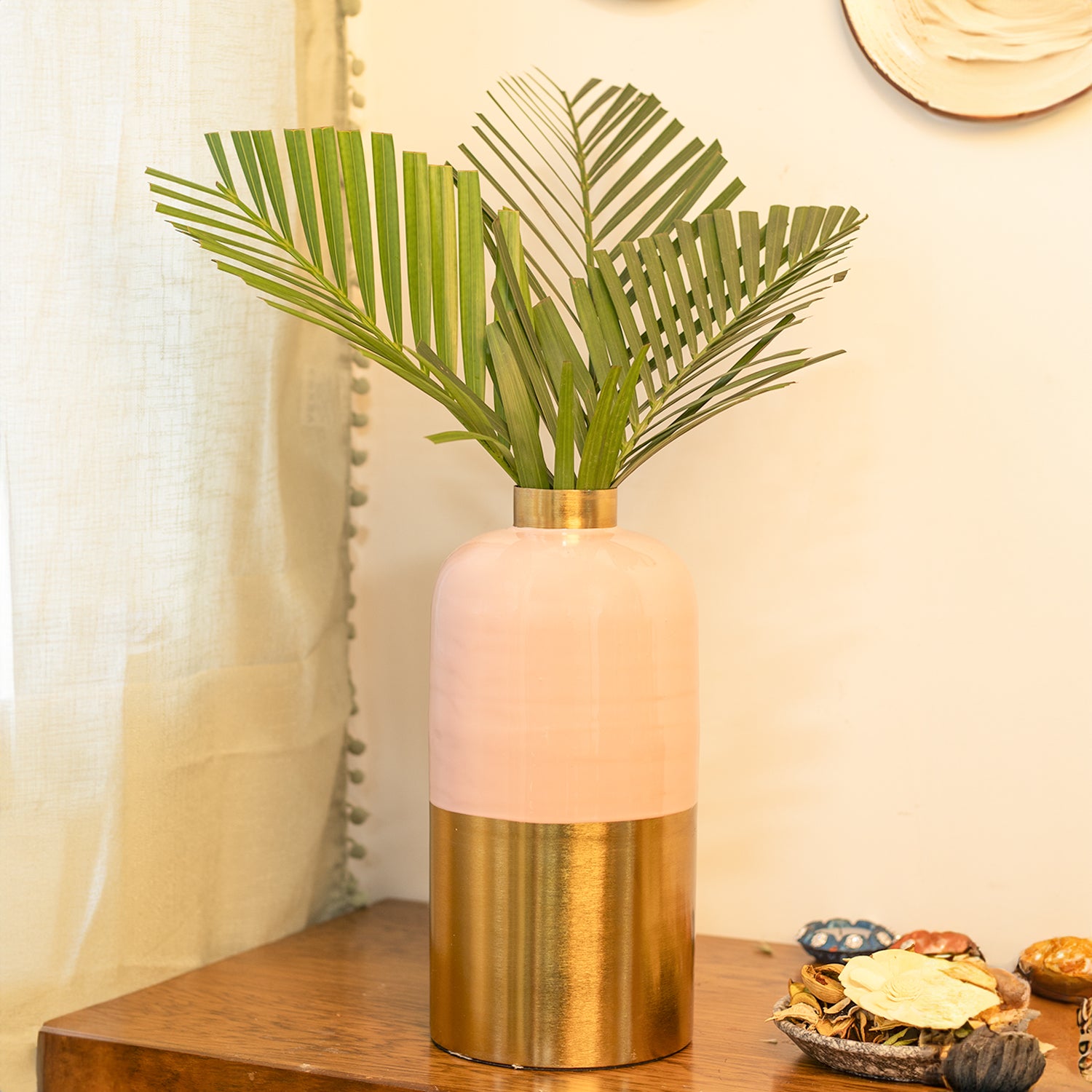 Decorative Enamel Vase - Golden & Pink