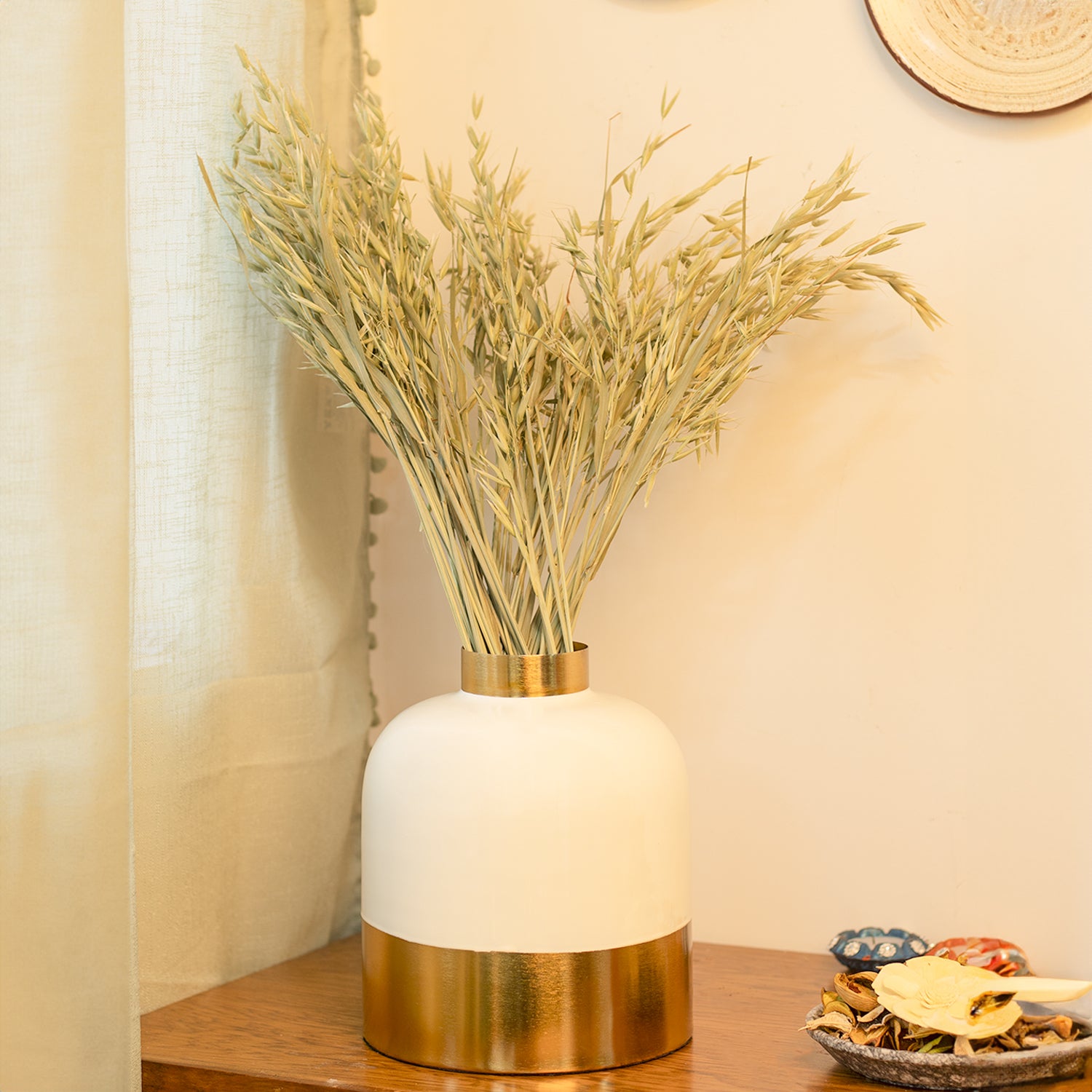 Decorative Enamel Vase - Golden & White