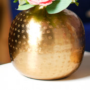 Decorative Golden Hammered Vase - Matka Shape
