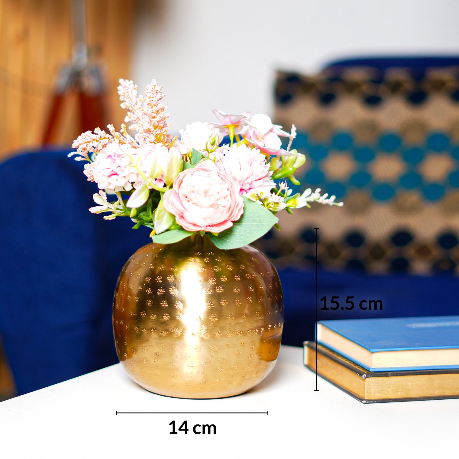 Decorative Golden Hammered Vase - Matka Shape