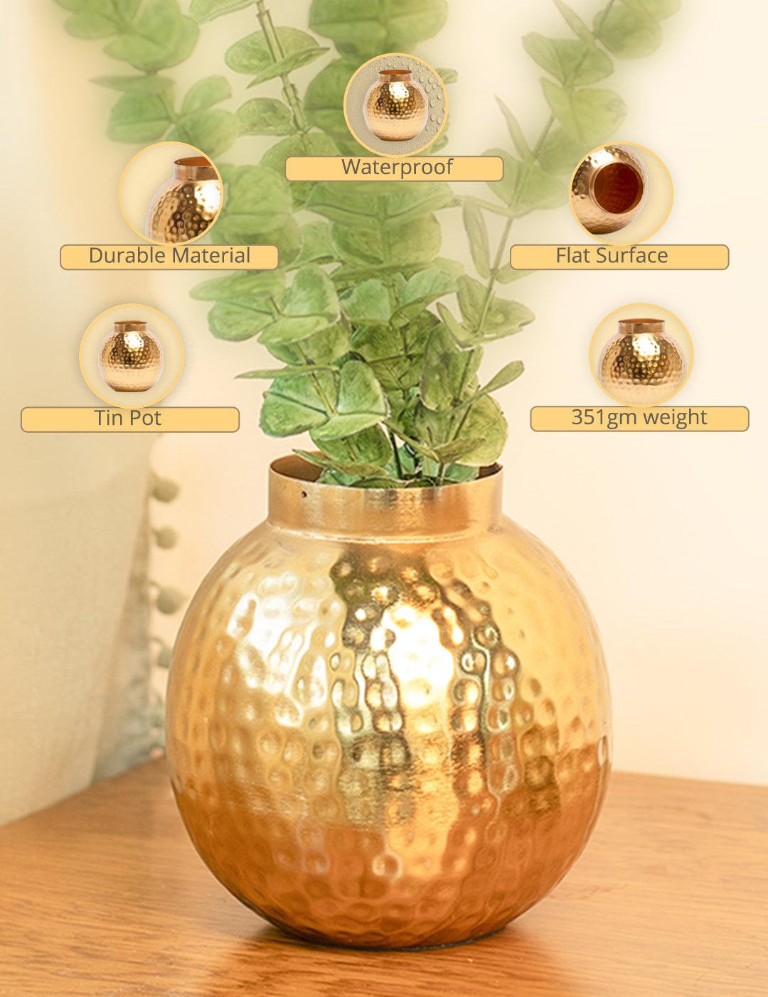 Decorative Golden Hammered Vase - Matka Shape - MARKET99