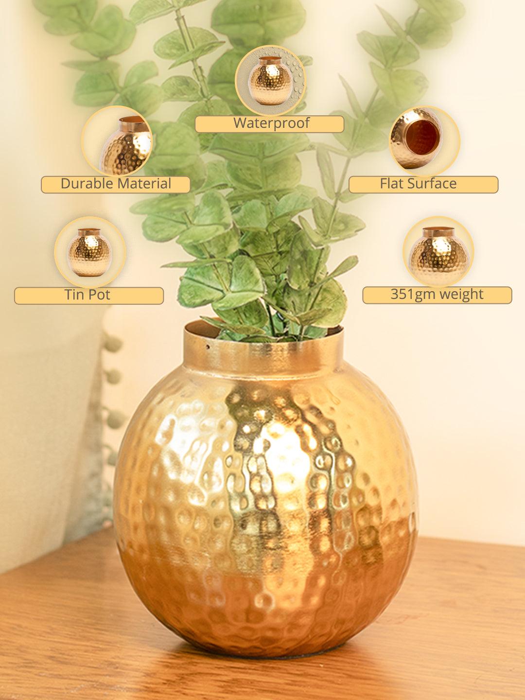 Decorative Golden Hammered Vase - Matka Shape