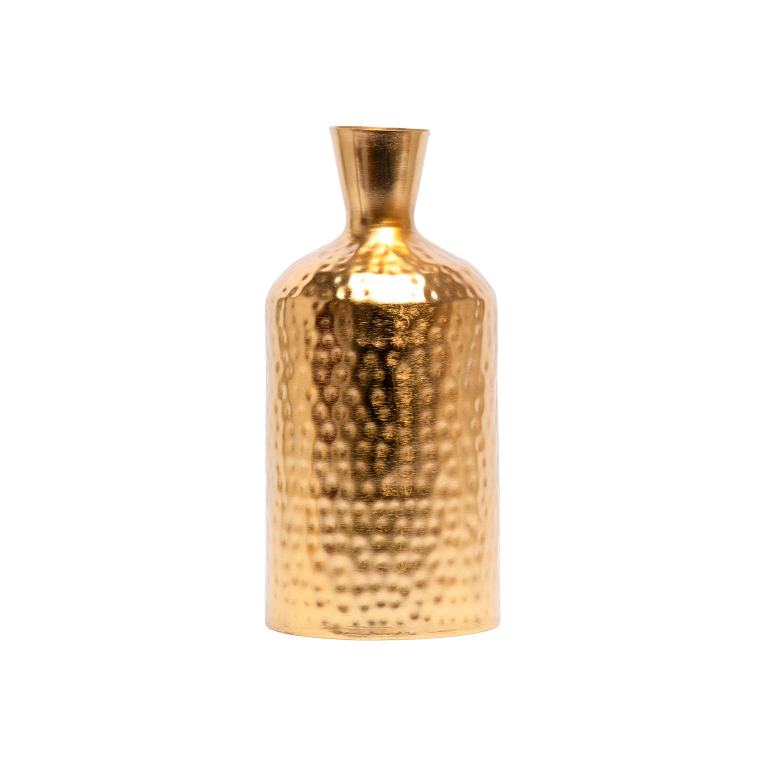 Decorative Golden Hammered Flower Vase - Cylinderical Shape