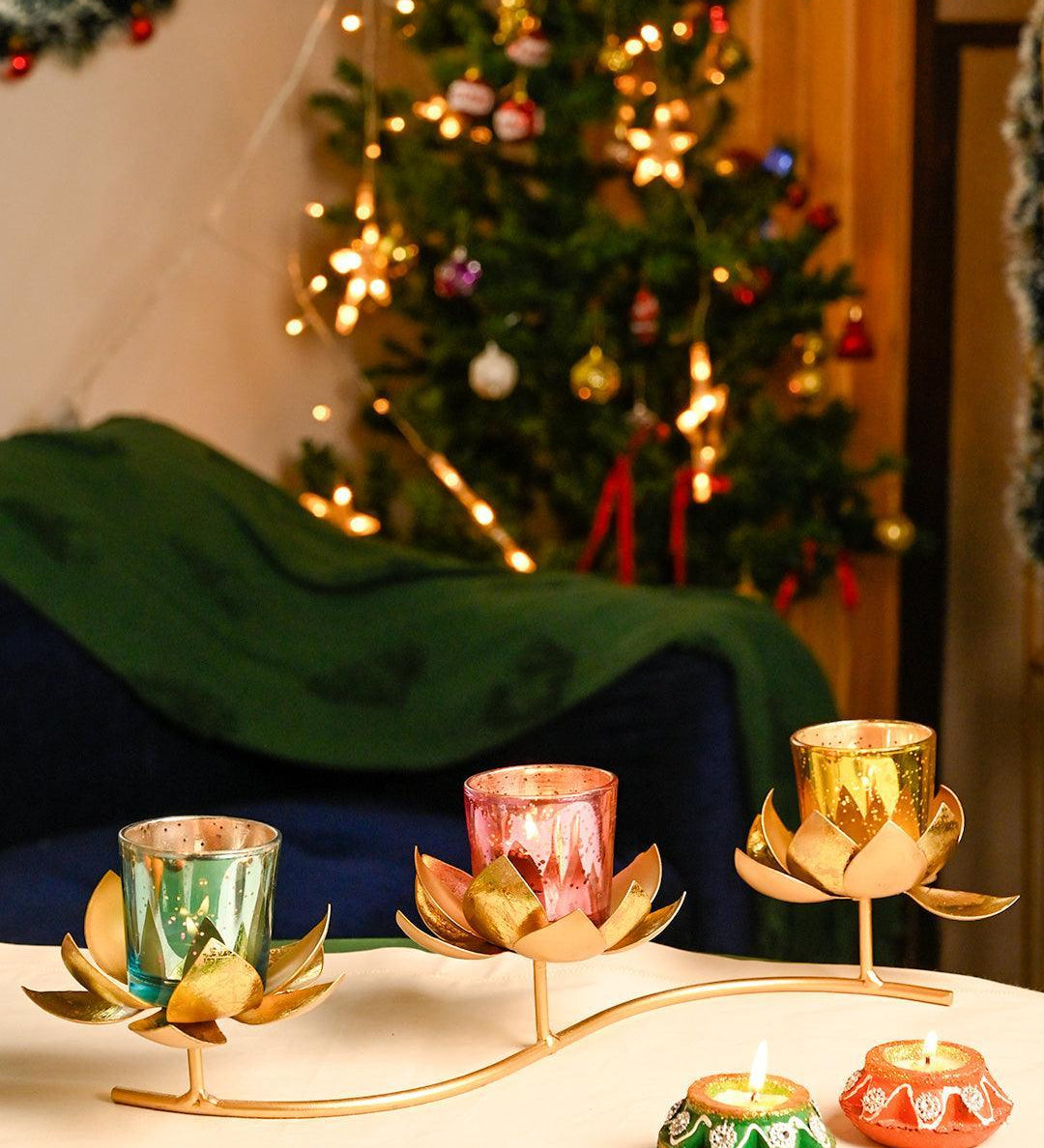 3 Lotus Mercury Votive Candle Holder for Table - MARKET99