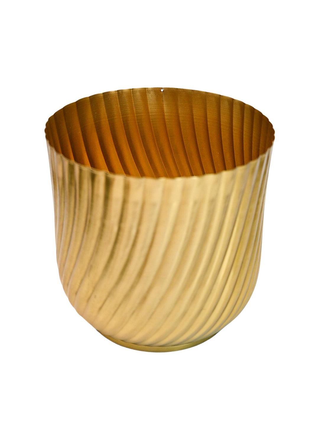 Ribbed Metal Vase - Golden