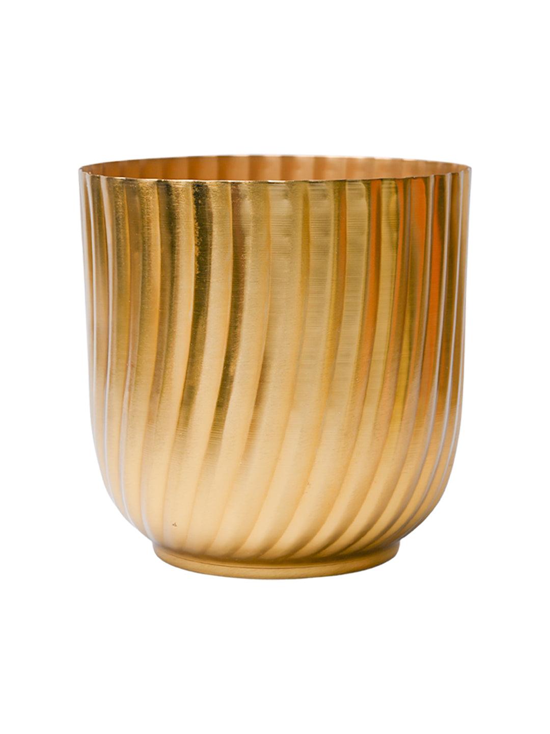 Ribbed Flower Vase - Golden & Metal