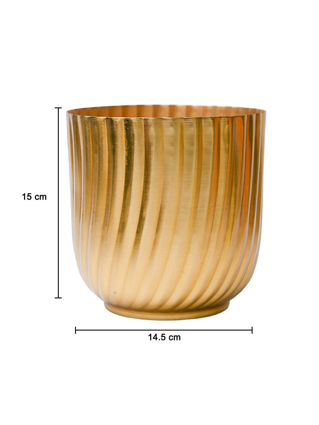 Ribbed Flower Vase - Golden & Metal - MARKET99