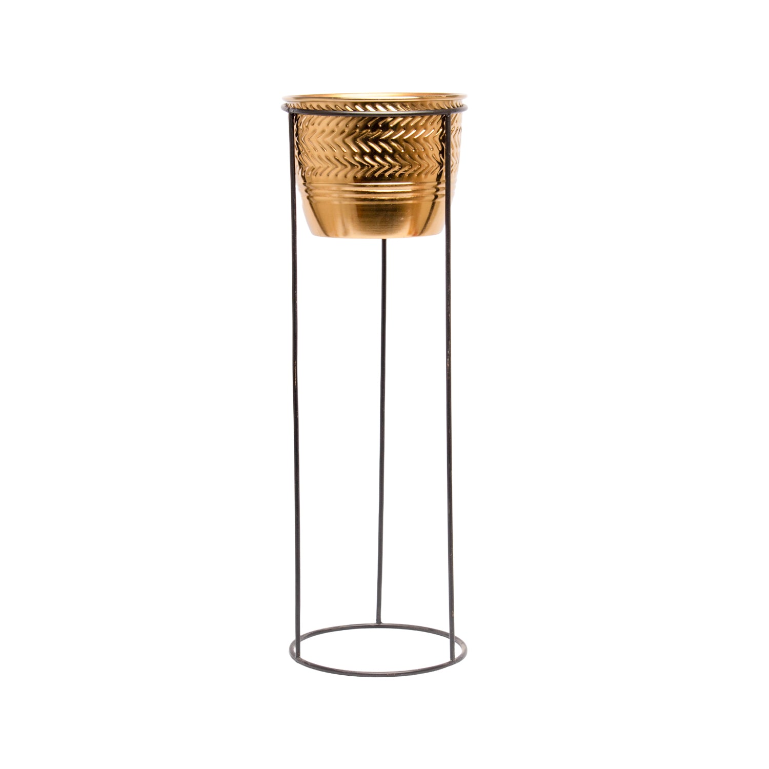 Gold Hammered Metal Floor Planter with Stand