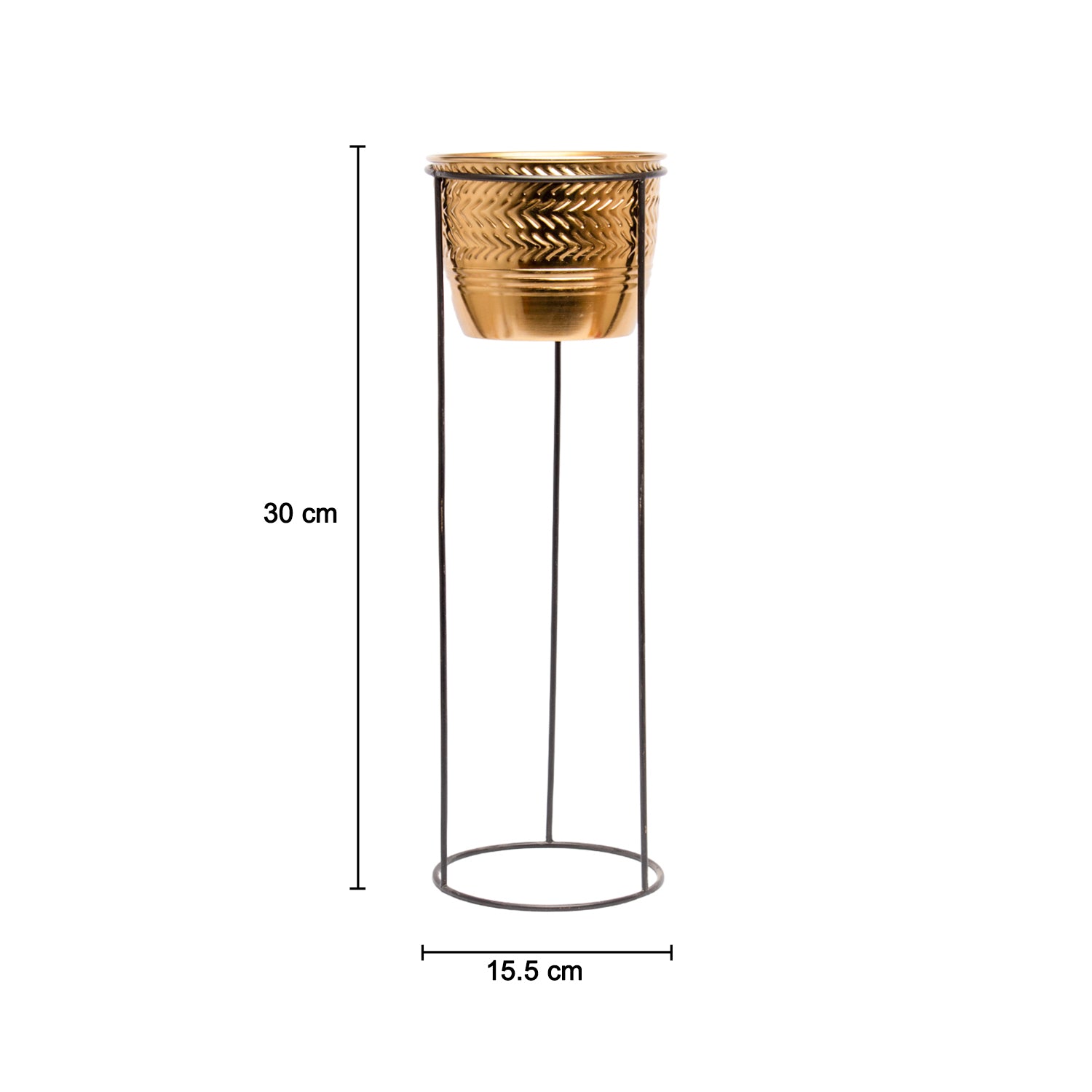 Gold Hammered Metal Floor Planter with Stand