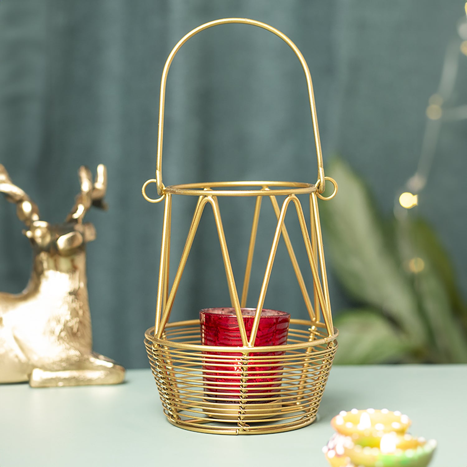 Golden Woven Wire T-Lite Holder