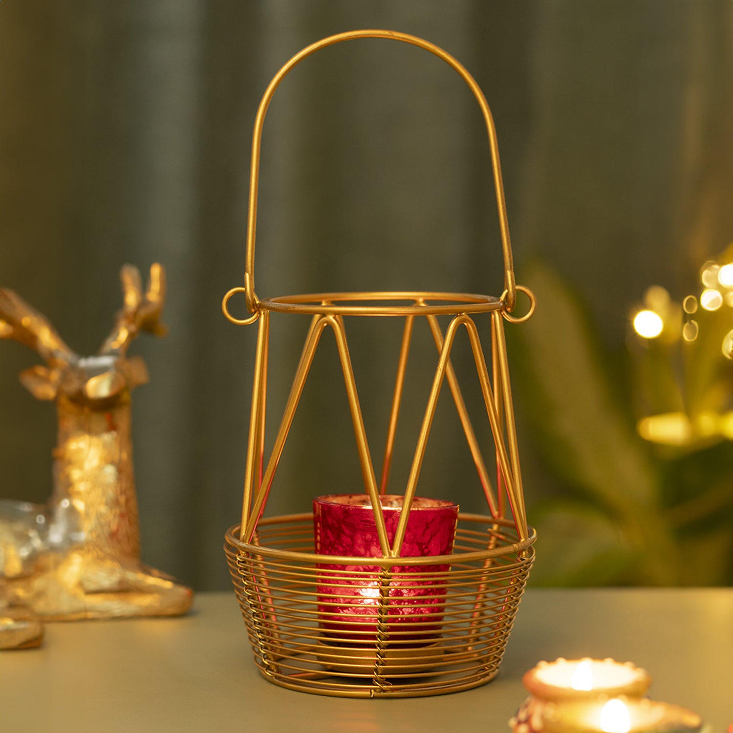Golden Woven Wire T-Lite Holder