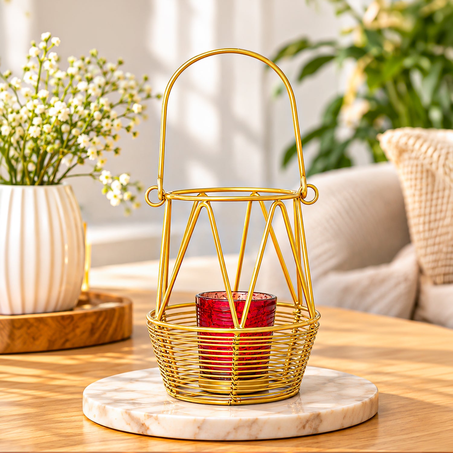 Golden Woven Wire T-Lite Holder